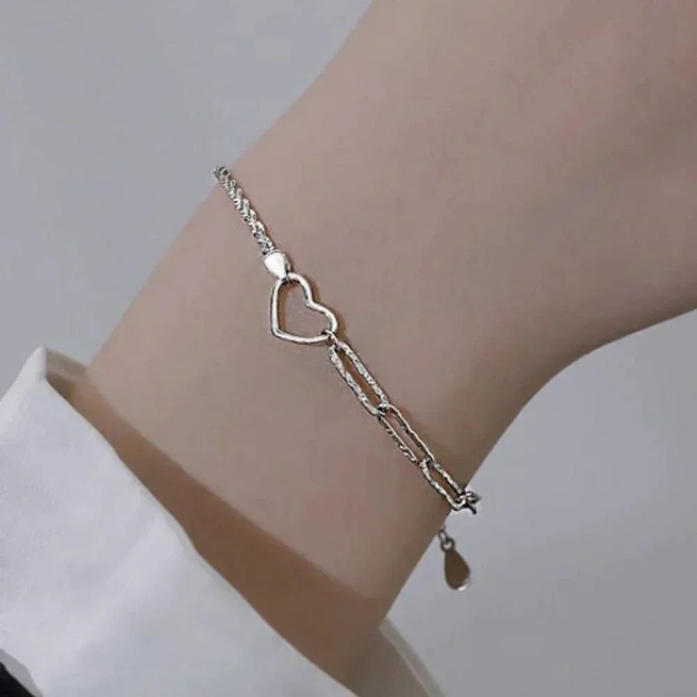 925 Sterling Silver Dainty Heart Chain Link Bracelet